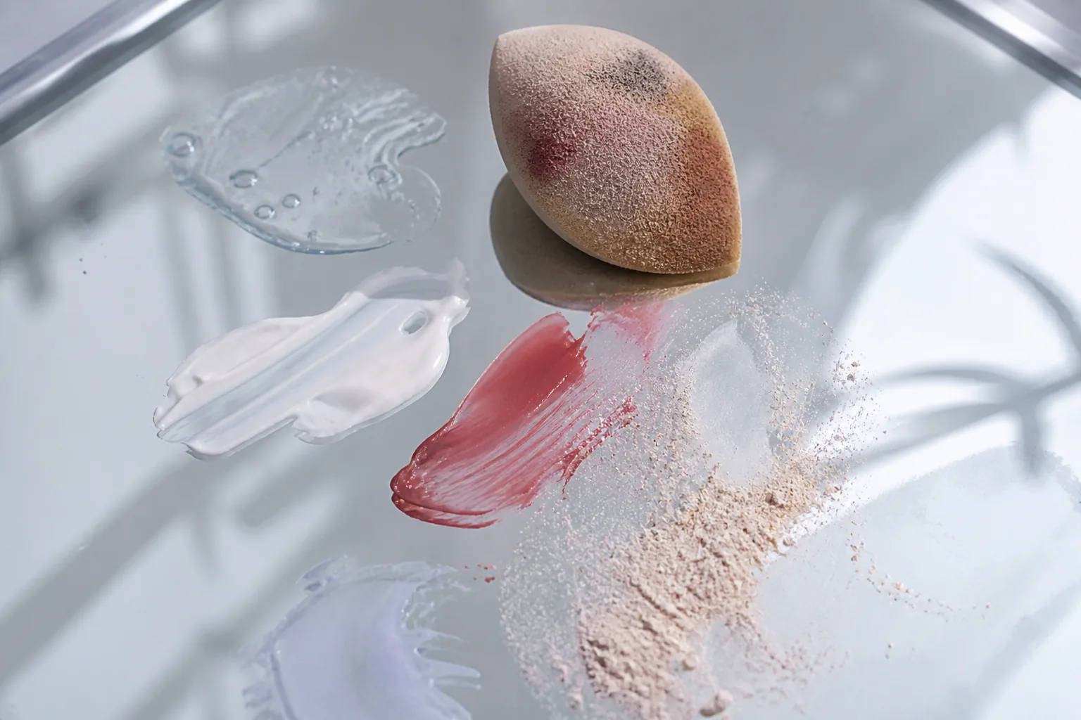 Used cosmetic textures on a cool mirrored surface